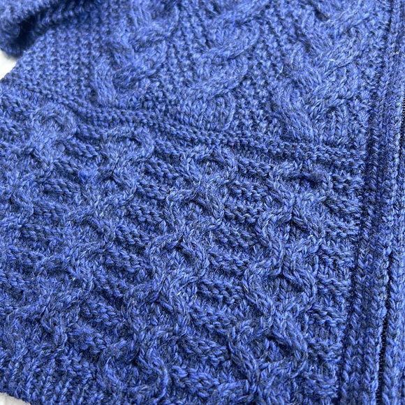 Aran Mor Ireland Galway Marl Blue Zip Up Wool Cable Knit Hooded Jacket/Cardigan - Picture 7 of 11